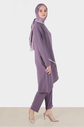 Alvina Stone and Feather Detailed Double Pants Set - 30204