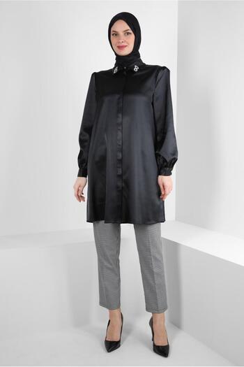 Alvina SATIN TUNIC WITH STONE DETAIL ON COLLAR 43739