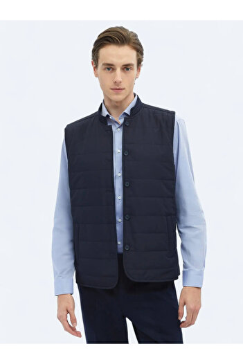 Kip Синій Regular Fit Стійкий комір Повсякденний тканий спортивний жилет