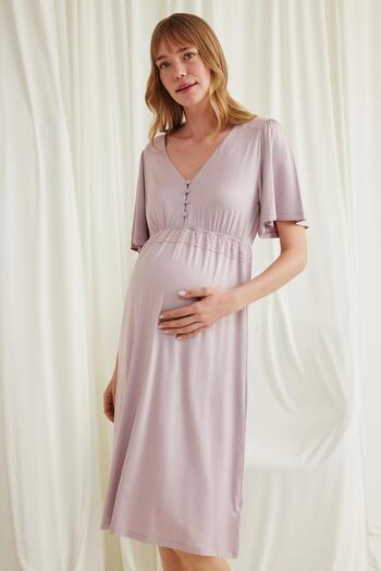 MONAMİSE Lace Front Buttoned Maternity Nightgown