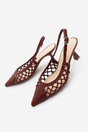 Marjin Women's Stiletto Pointed Toe Hand Braided Slingback Heeled Shoes Elvina Burgundy