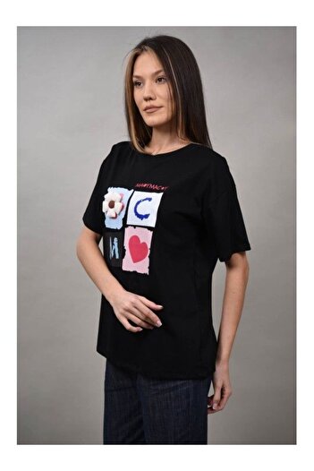 Cocco Rossa HEART FLOWER ASSOLO T-SHIRT Black M-L