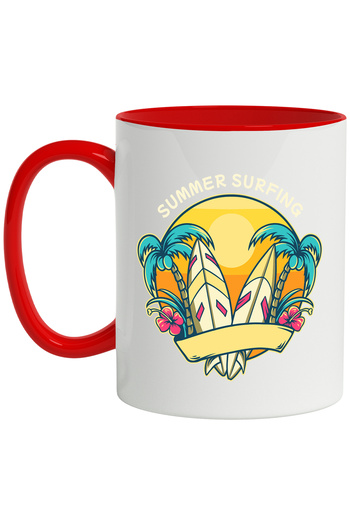 StoryGift Romania Mug With Message In English Summer Surfing, Sport, Sunset, Palm Trees, Flowers, Multicolored, With ,STG