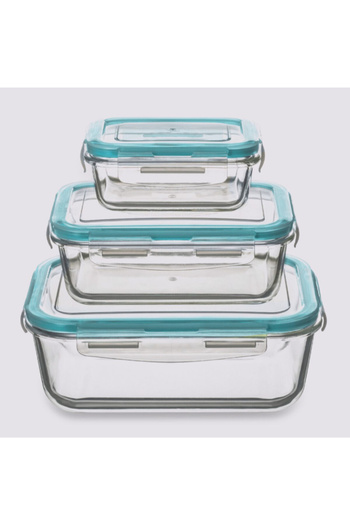 Five Simply Smart 3-Piece ClipEat Rectangular Glass Food Storage Box 6 x 13 x 25.5 cm