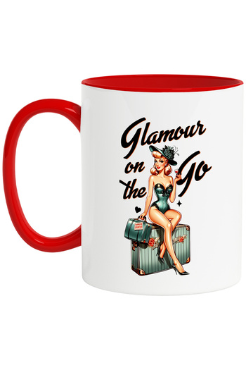 StoryGift Romania Mug with the message "Glamour on the go", illustration, retro style, old, old fashioned, With ,STG