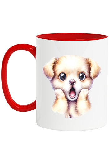 StoryGift Romania Mug with a shocked puppy, illustration, amazed, surprised, big eyes, spectacular with M, Cu