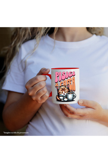 StoryGift Romania Cats & Coffee Mug Sleeping Cat Coffee Cup, 330ml, Ceramic with Red Handle, With M,STG
