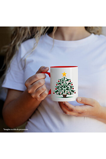 StoryGift Romania Mug with a tree made of little green men in yoga positions, Merry Christmas, illu, With ,STG