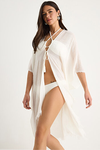 Bianco Lucci Women's Basic Tasseled Tulle Pareo