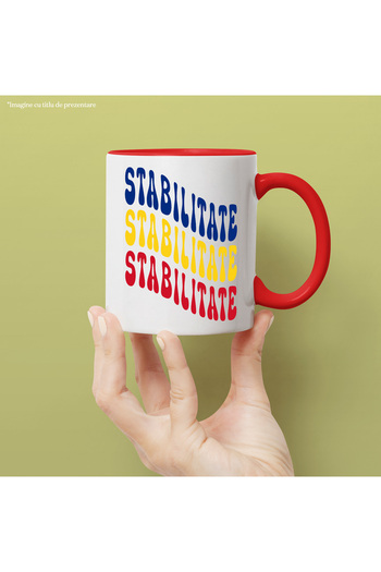 StoryGift Romania Mug The Word Stability, in the Colors of the Romanian Flag, Red, Yellow, Blue, with ,STG