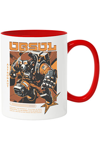 StoryGift Romania Grizzly Bear Astronaut Mug, Gravity, Robot, 330ml, Ceramic with Red Handle, With Handle, STG
