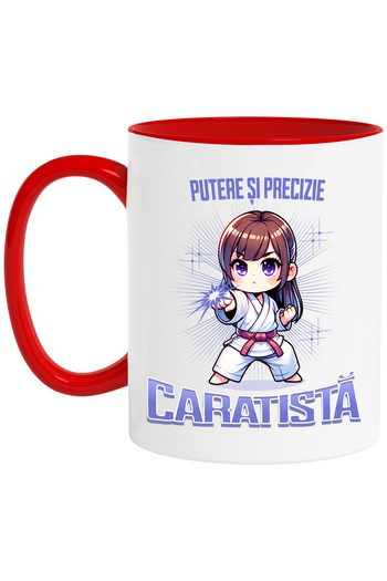 StoryGift Romania Mug Brunette karate girl ready for battle, martial arts, 330ml, Ceramic with, With, STG