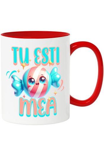StoryGift Romania Mug You are my candy, sweetheart, love, 330ml, Ceramic with Red Handle, With R Handle, STG