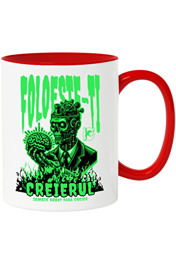 StoryGift Romania Use Your Brain Mug - Brainless Zombie Robot, 330ml, Ceramic with R Handle, With ,STG