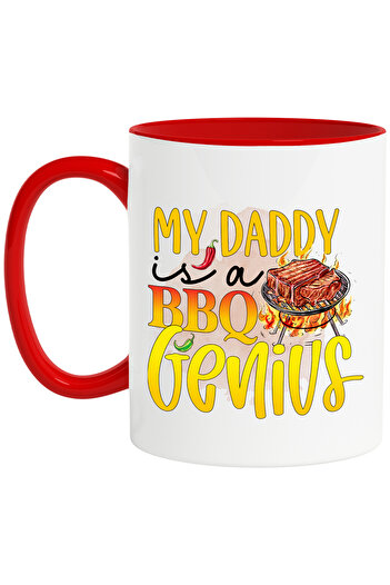StoryGift Romania Mug with the message "My daddy is a BBQ genius", cooking, illustration, kitchen, dad, , With ,STG