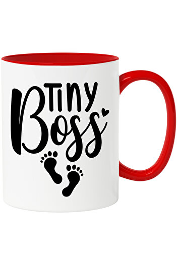 StoryGift Romania Mug with heart and footprints with the text "Tiny boss" - little boss baby with M, Cu, STG.