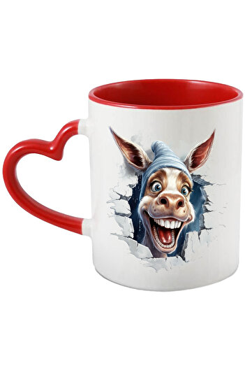 StoryGift Romania Mug with a cheerful donkey sticking its head out the wall | illustration | hat | fe, Cu,STG.