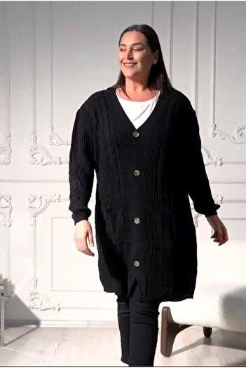 Sevda Kılınç Plus Size Standard Knitwear Cardigan