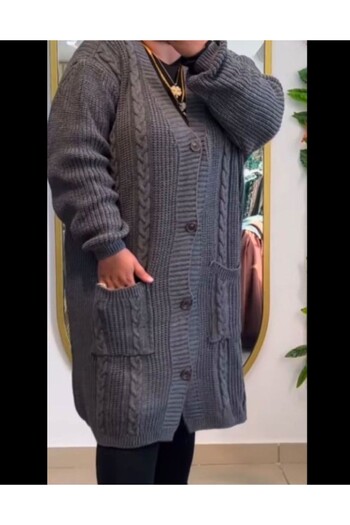 Sevda Kılınç Plus Size Standard Knitwear Cardigan