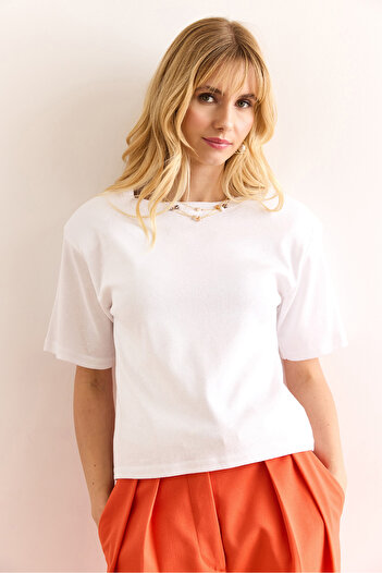 Olalook Women's White Padded Interlock Lycra Cotton T-Shirt Tsh-19000912