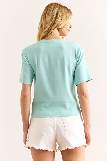 Olalook Women's Mint Green Padded Interlock Lycra Cotton T-Shirt Tsh-19000912