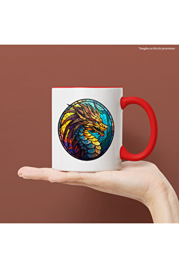 StoryGift Romania Mug with an angry dragon, illustration, mosaic style, glass, various colors. fact, With ,STG