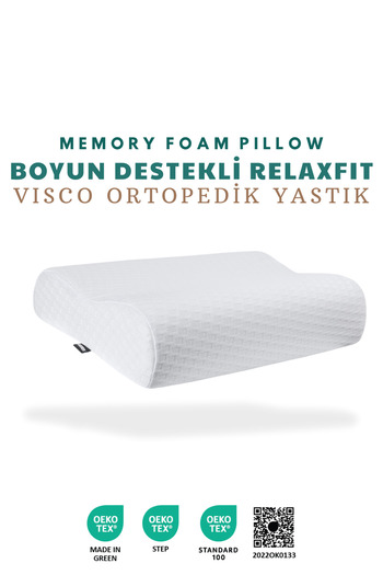VİSCOTEX Relaxfit Ортопедична подушка з подвійною підтримкою шиї, 58x38x12/10 см, біла