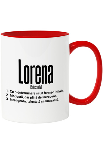 StoryGift Romania Mug With Name Lorena, and Motivational Message, Determination, Modesty, Intelligence,, With,STG.