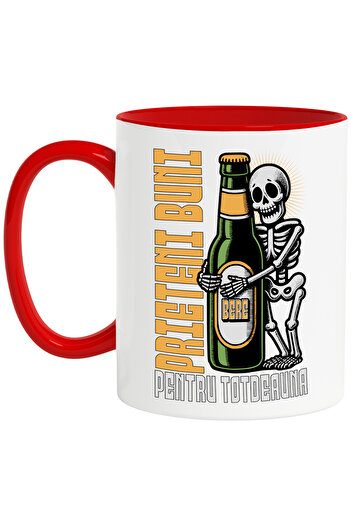 StoryGift Romania Friends Beer Mug Skeleton Man with , 330ml, Ceramic with Red Handle, With Red Handle STG ,,STG