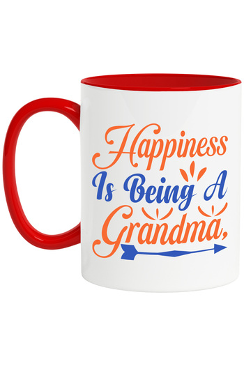 StoryGift Romania Mug with message that conveys that happiness means being a grandmother with Red Handle, With,STG.