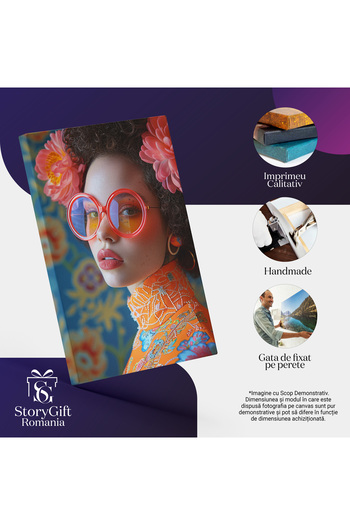 StoryGift Romania Tablou Canvas: Nuanțe Roz Și Portocalii Pe Ținuta Și Accesoriile Fetei - Coafură Stil Afro Cu