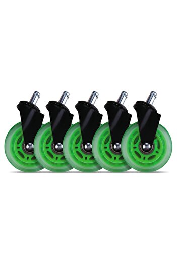 icover Set of 5 silicone wheels for gaming / office chairs L33T-GAMING, universal 3" diameter 11mm, green