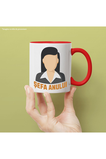 StoryGift Romania Boss of the Year Mug, Woman in Suit, Leader, Work, 330ml, Ceramic with Red Handle, With M,STG.