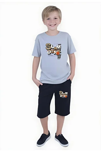 FYK KİDS Boy's Summer Slam Dunk-Gaming-Varcity Printed Bottom-Top Suit