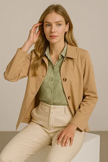 Giyim Dünyası Women's Short Trench Coat Camel