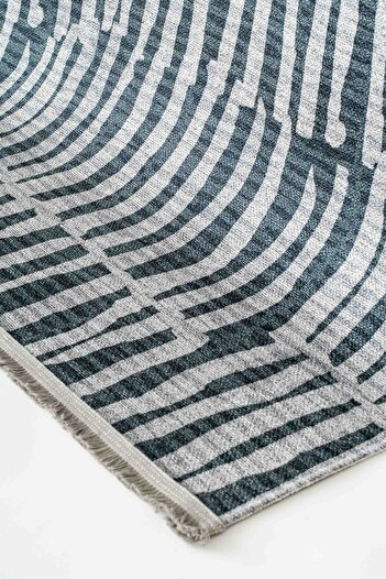 Oriente Home Çizgi Desenli Yıkanabilir Kaymaz Taban Şönil Halı Gri Mavi Yolluk 8318