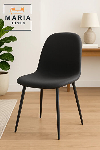 MARIA HOMES Modern Black Fabric Dining Chair – Comfortable Padded Seat with Sleek Metal Legs for Home or Office