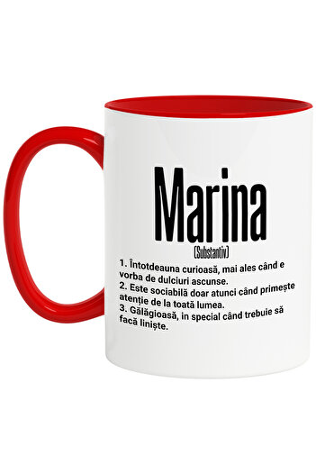 StoryGift Romania Mug With Name Marina, and Funny Message, Curious, Sociable, Noisy, 330ml,, With ,STG