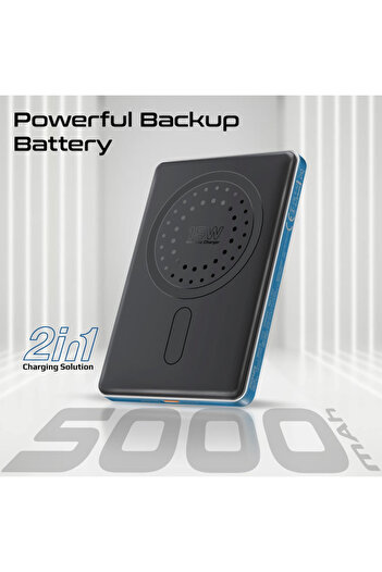 Promate Blade-5 Power Bank 5000mAh Slim Design Compatible with MagSafe for Wireless Charging - Blue
