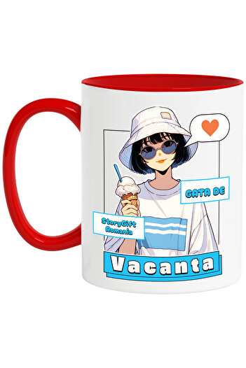 StoryGift Romania Anime Girl Mug with Ice Cream Text Ready for Vacation, 330ml, Ceramic with Handle, With,STG