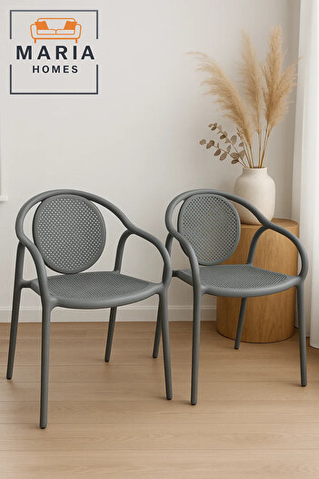 MARIA HOMES Grey Metal Mesh Chair with Armrest – Stylish Indoor Outdoor Seating Solution