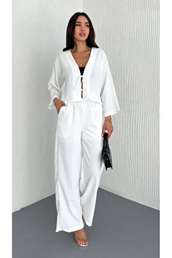 Noa Noa Front Tie Detailed Trousers Cardigan Set