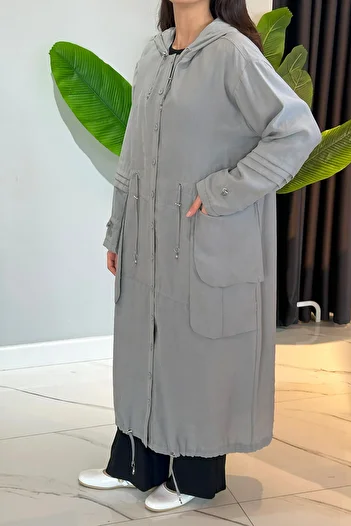 Ceremony Allerli Sleeves and Gathered Detailed Front Buttoned Cupra Cap 58110 Gray