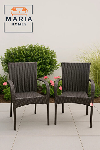 MARIA HOMES Brown Rattan Outdoor Armchair – Weather-Resistant Wicker Chair for Patio, Garden, or Balcony