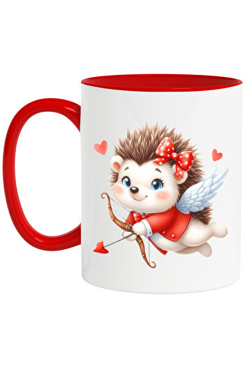 StoryGift Romania Mug with a hedgehog Cupid | illustration | archery | red jacket | wings | in, With ,STG