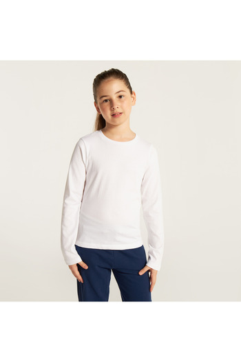 Juniors Solid Crew Neck T-Shirt With Long Sleeves