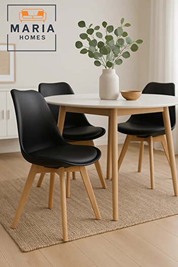 MARIA HOMES Modern Black Dining Chair with Wooden Legs – Ergonomic Plastic Seat for Home, Office, or Café Use