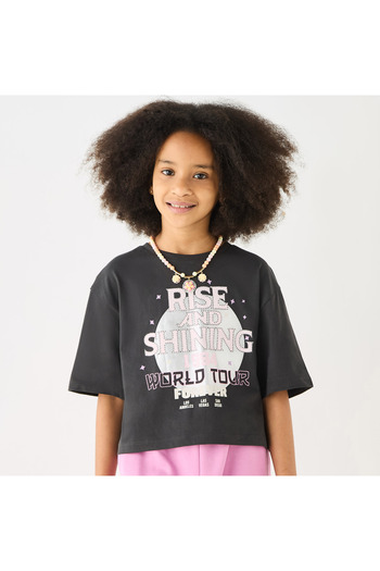 Juniors Graphic Print T-Shirt With Crew Neck And Short Sleeves