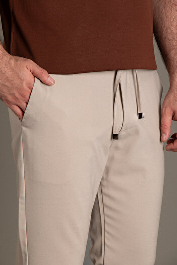 ZEKİ ÖZER Men's Beige String Jogger Pants