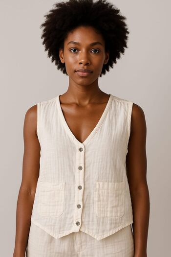 enmodaiçgiyim White 100% Cotton Muslin Fabric Women's Sıfırkol Vest